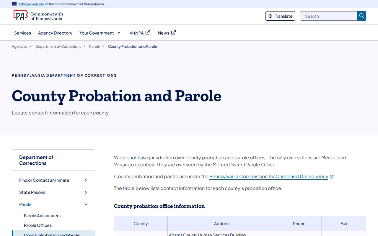 Armstrong County criminal history probation and parole directory