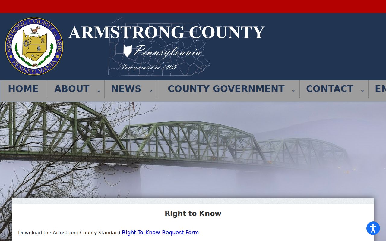Armstrong County criminal history Right-to-Know request instructions