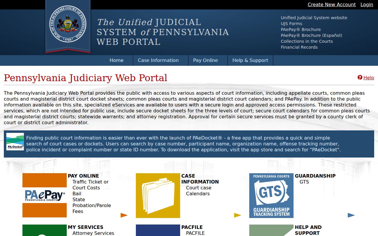 Unified Judicial System of Pennsylvania portal home