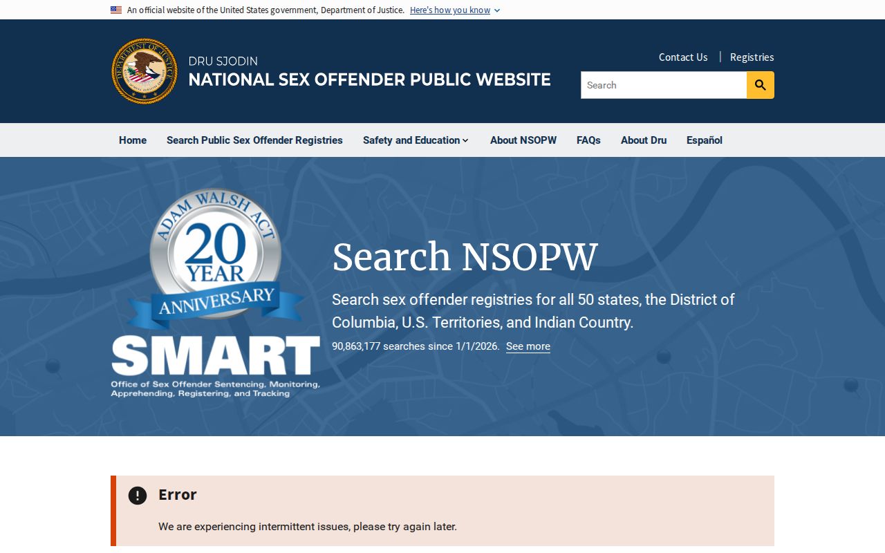 National Sex Offender Public Website cross-state search